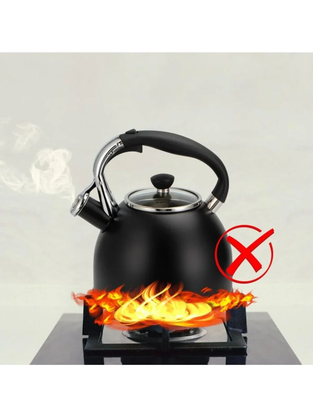 Black Stainless Steel Kitchen Whistling Stove Top Tea Kettle 2.5 Quart Glass Lid